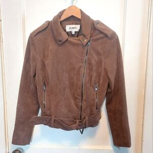 BB Dakota Cropped Faux Suede Moto Jacket in Brown